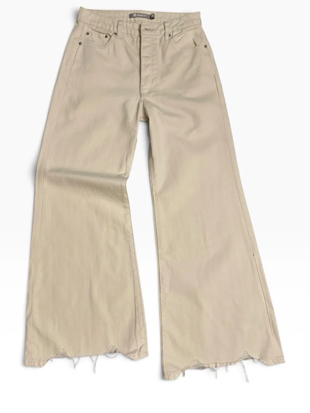 Tractr Size 25 White Wide Leg Jeans Raw Distressed Frayed Hem High Rise